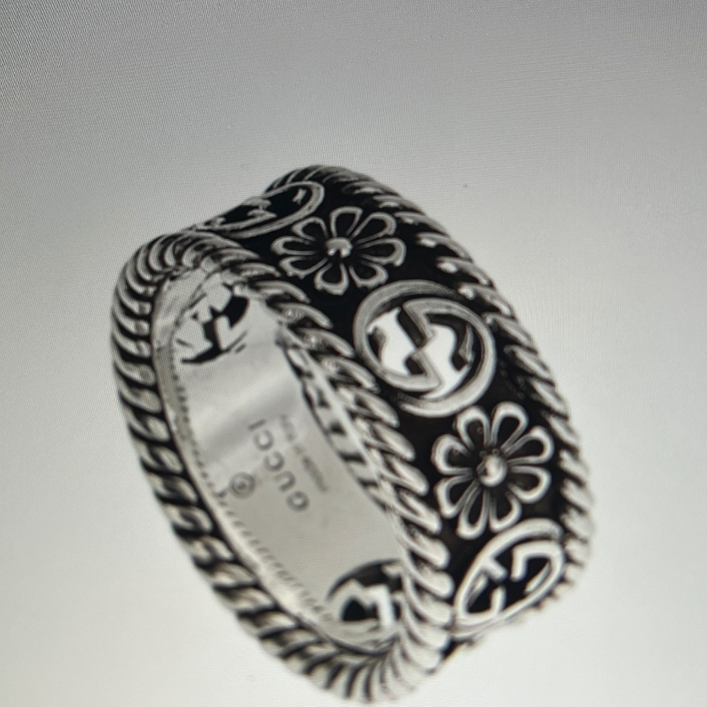 Gucci sterling silver interlocking G flower wide band ring size 5 $330 msrp